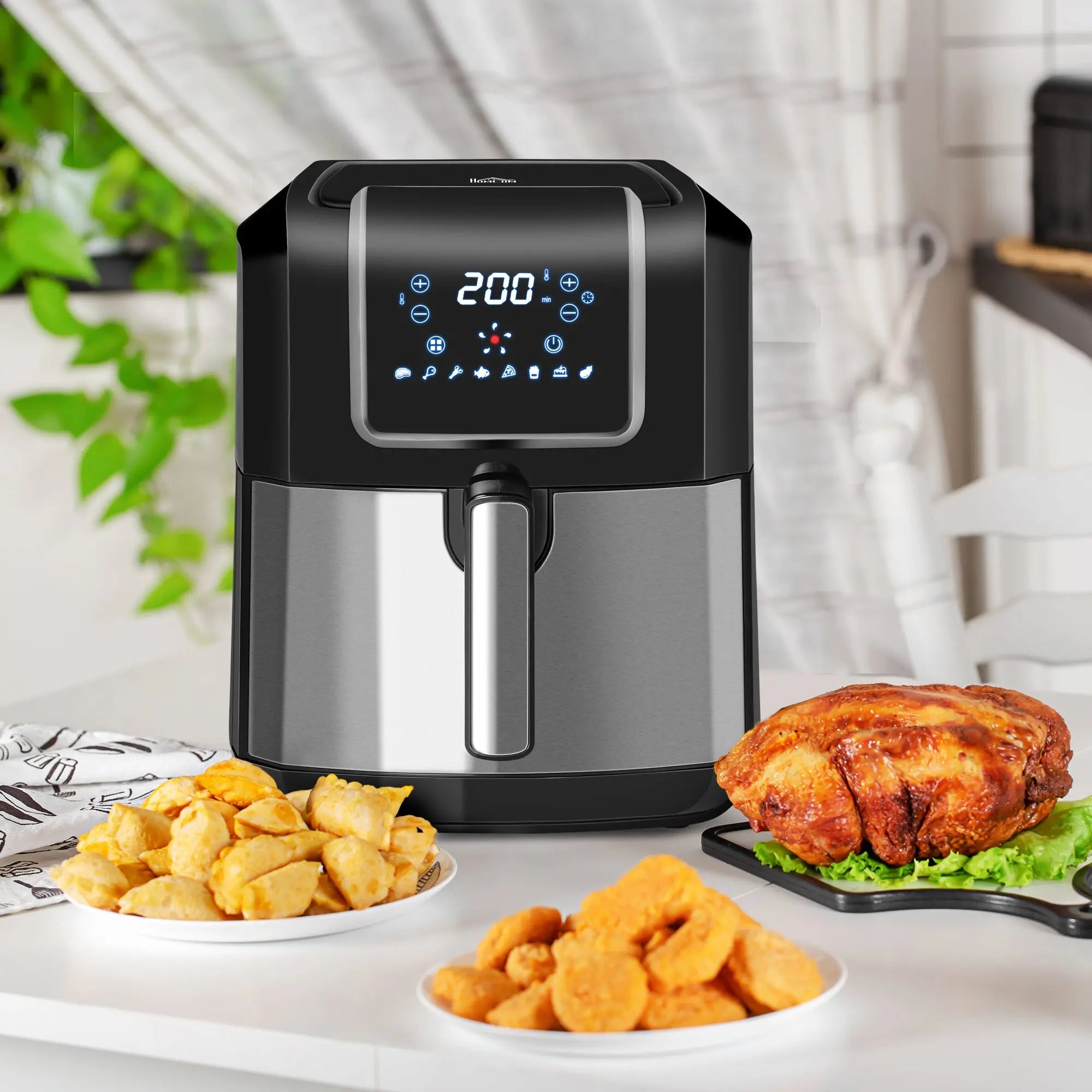 HOMCOM 6.5L Single Basket Air Fryer, 80-200°C Temperature, Black and Grey 