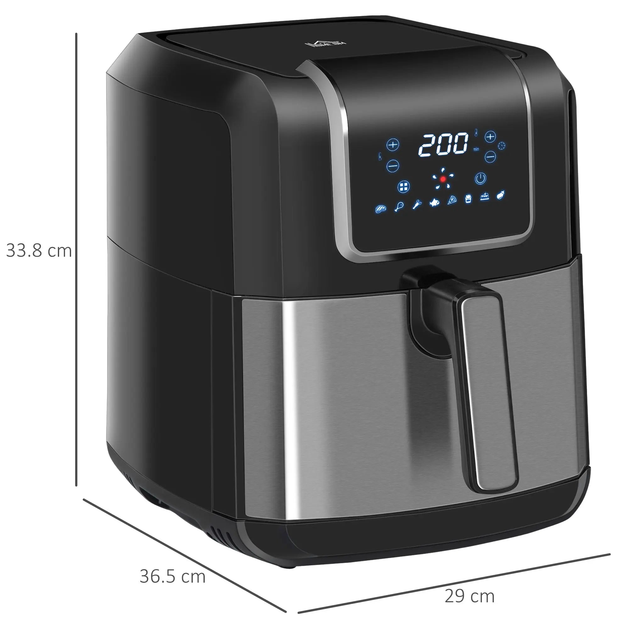 HOMCOM 6.5L Single Basket Air Fryer, 80-200°C Temperature, Black and Grey 