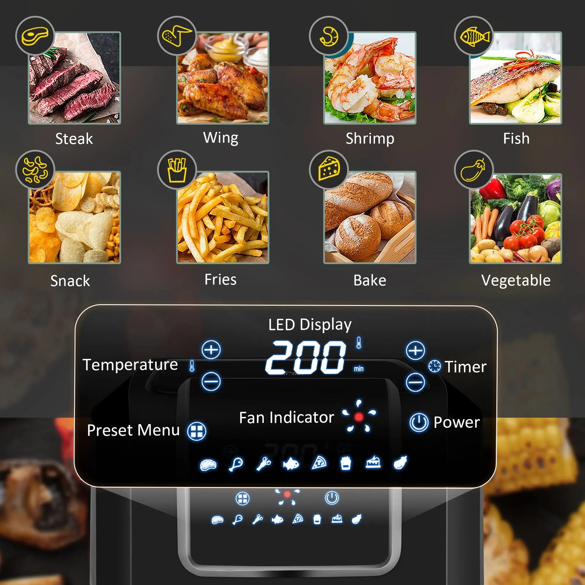 HOMCOM 6.5L Single Basket Air Fryer, 80-200°C Temperature, Black and Grey 