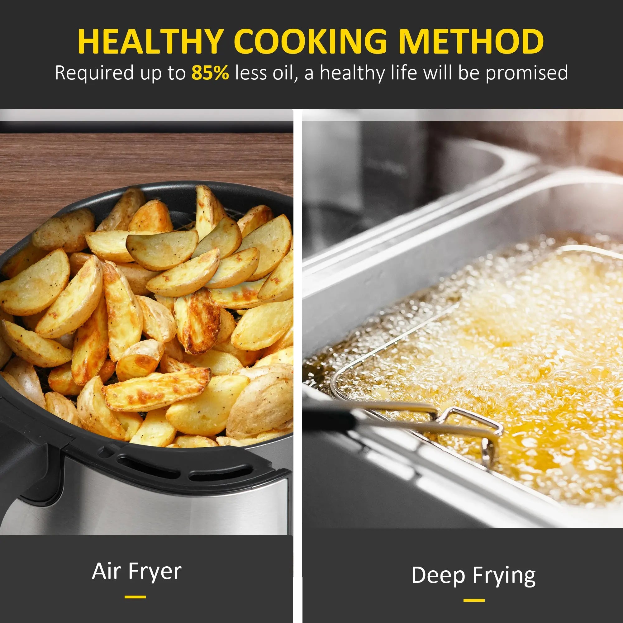 HOMCOM 6.5L Single Basket Air Fryer, 80-200°C Temperature, Black and Grey 