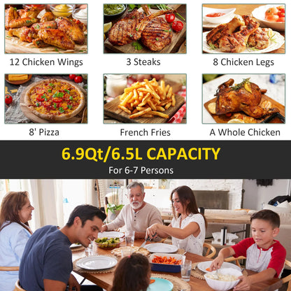 HOMCOM 6.5L Single Basket Air Fryer, 80-200°C Temperature, Black and Grey 