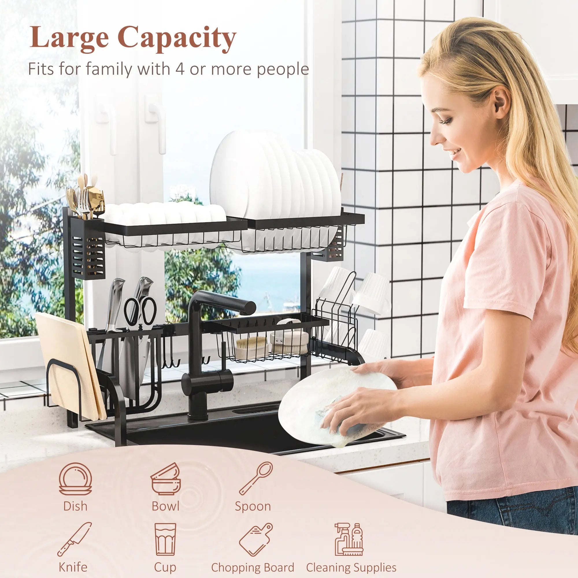 HOMCOM 65cm Modular Over-Sink Drying Rack 