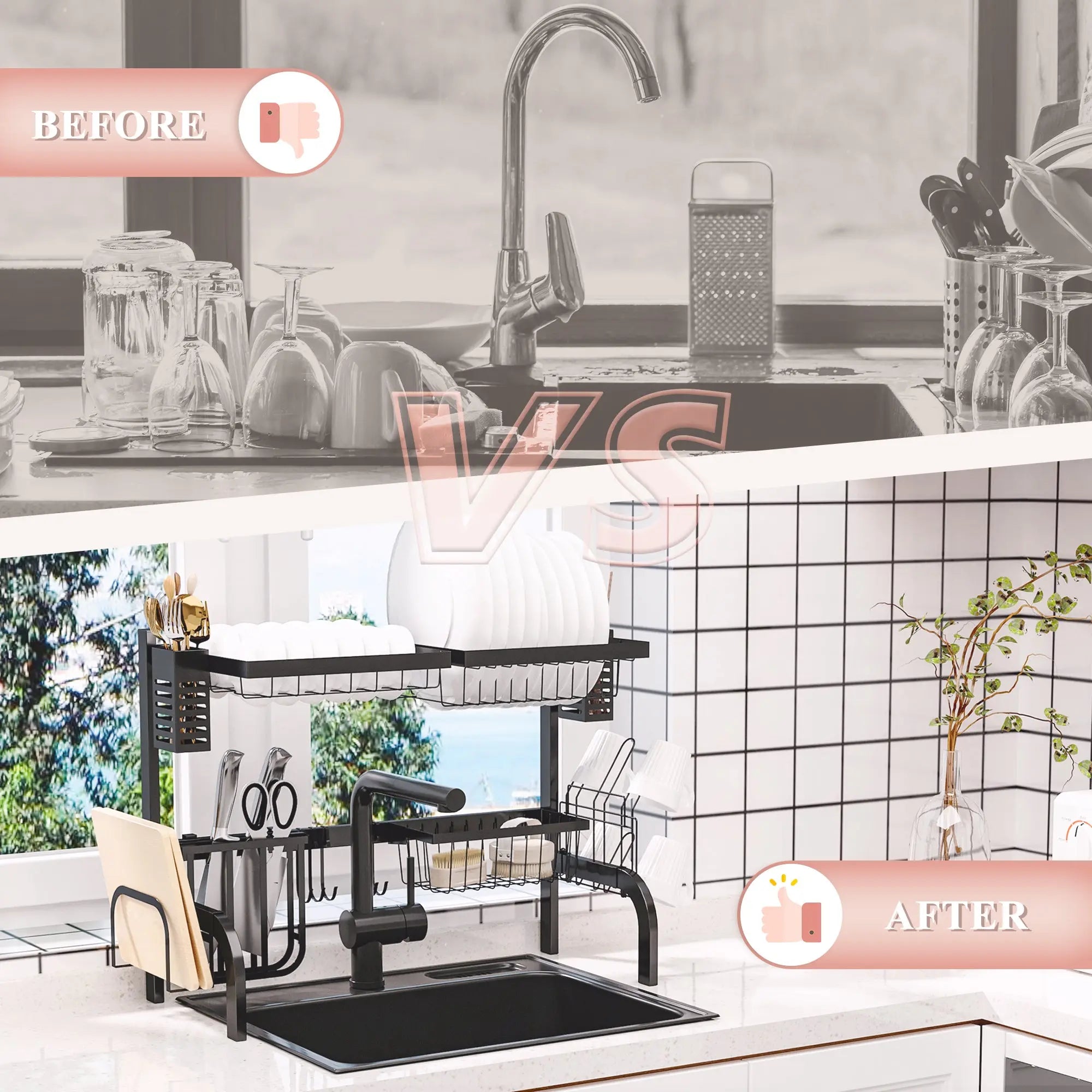 HOMCOM 65cm Modular Over-Sink Drying Rack 