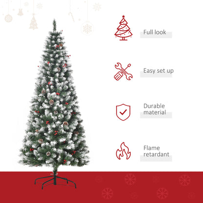 HOMCOM 6FT Artificial Christmas Tree Xmas Pencil Tree with Red Berries and Pinecones Holiday Home Indoor Decoration with Foldable Feet, Green 