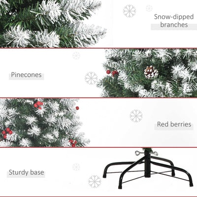 HOMCOM 6FT Artificial Christmas Tree Xmas Pencil Tree with Red Berries and Pinecones Holiday Home Indoor Decoration with Foldable Feet, Green 