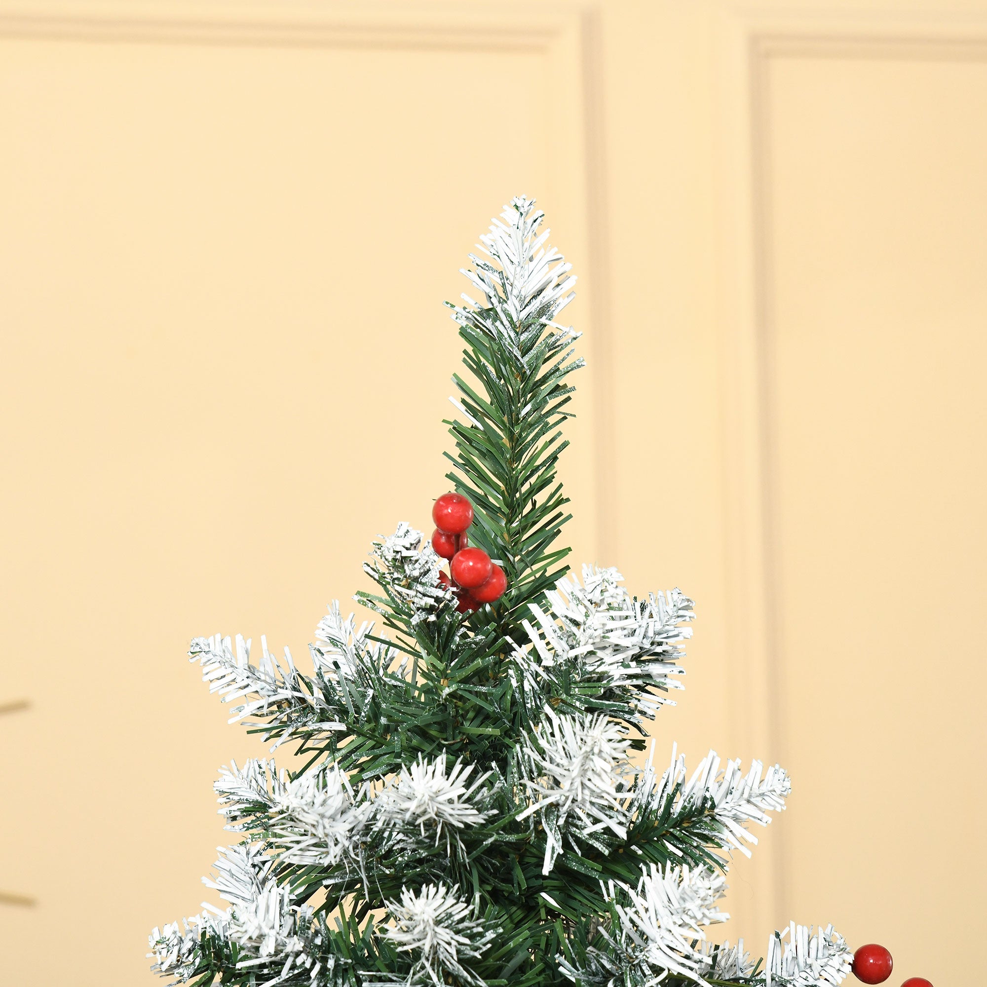 HOMCOM 6FT Artificial Christmas Tree Xmas Pencil Tree with Red Berries and Pinecones Holiday Home Indoor Decoration with Foldable Feet, Green 
