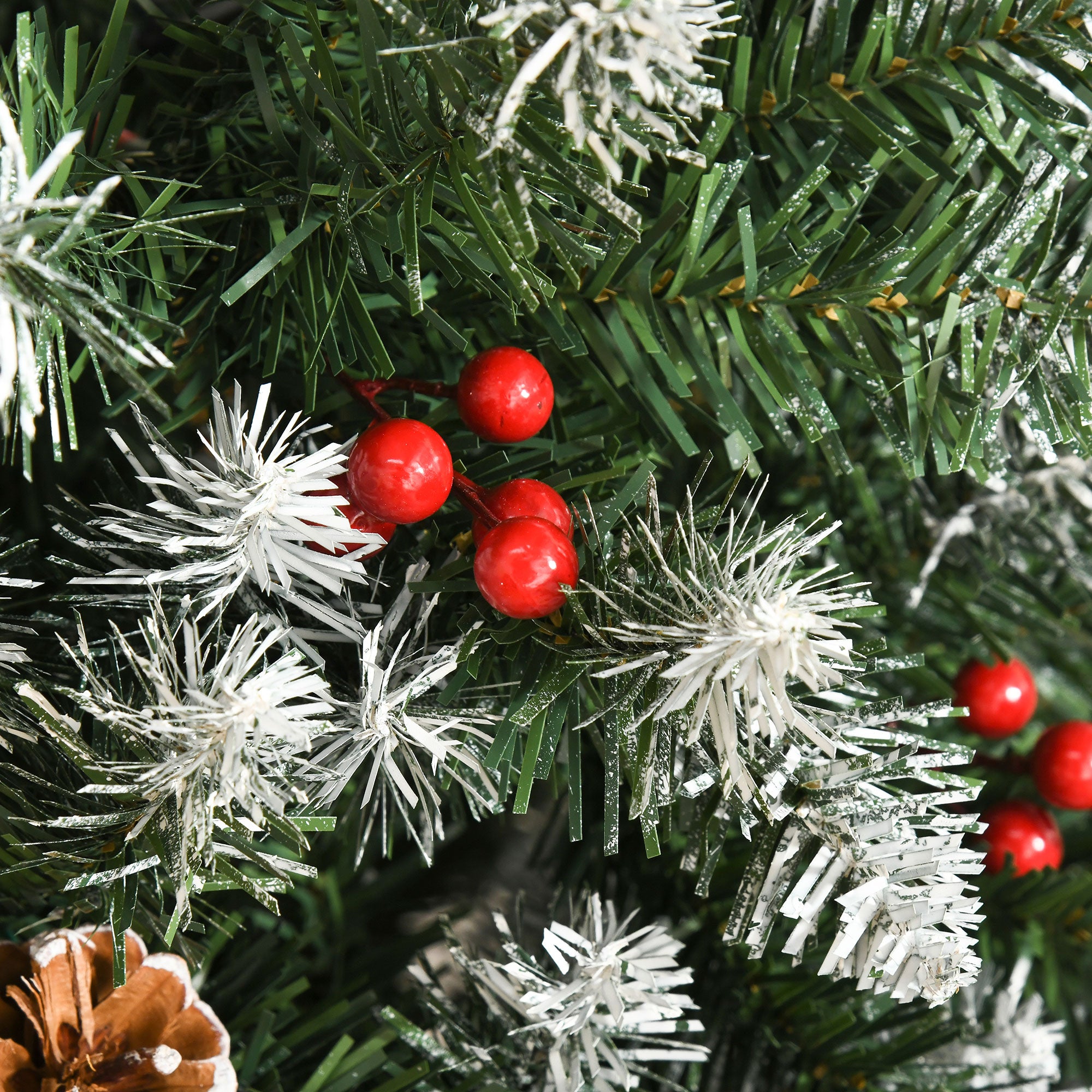 HOMCOM 6FT Artificial Christmas Tree Xmas Pencil Tree with Red Berries and Pinecones Holiday Home Indoor Decoration with Foldable Feet, Green 