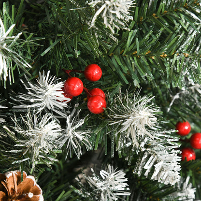 HOMCOM 6FT Artificial Christmas Tree Xmas Pencil Tree with Red Berries and Pinecones Holiday Home Indoor Decoration with Foldable Feet, Green 
