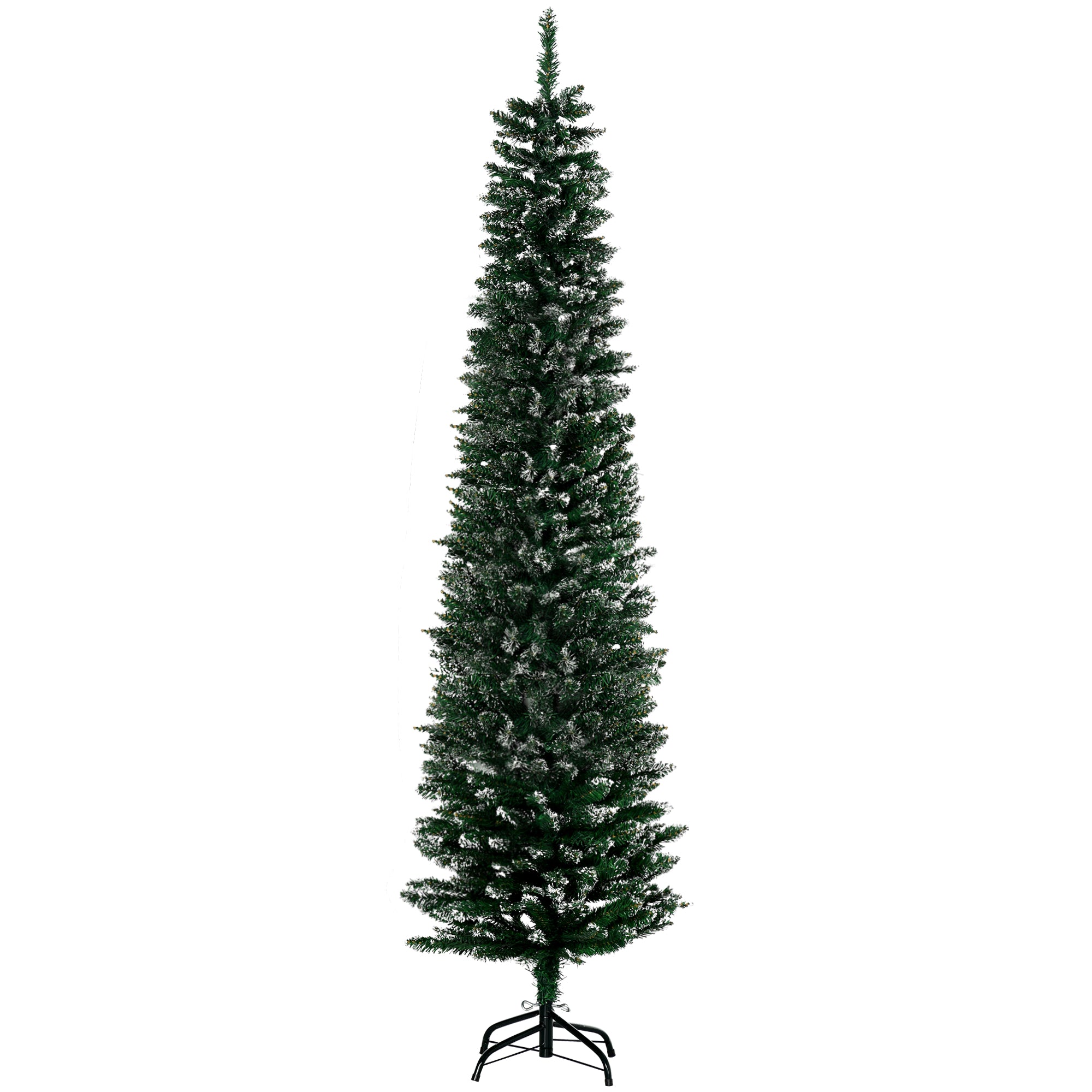 HOMCOM 6FT Artificial Snow Dipped Christmas Tree Xmas Pencil Tree Holiday Home Indoor Decoration with Foldable Black Stand, Green 