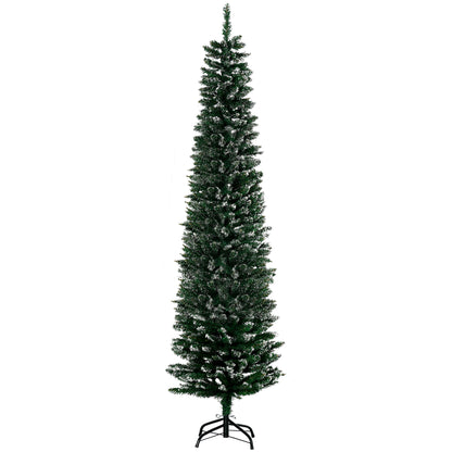 HOMCOM 6FT Artificial Snow Dipped Christmas Tree Xmas Pencil Tree Holiday Home Indoor Decoration with Foldable Black Stand, Green 