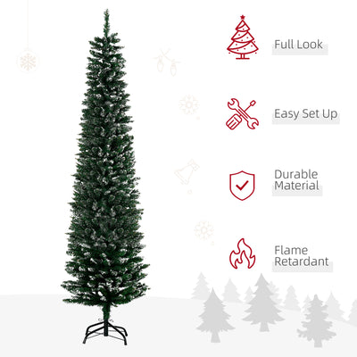 HOMCOM 6FT Artificial Snow Dipped Christmas Tree Xmas Pencil Tree Holiday Home Indoor Decoration with Foldable Black Stand, Green 