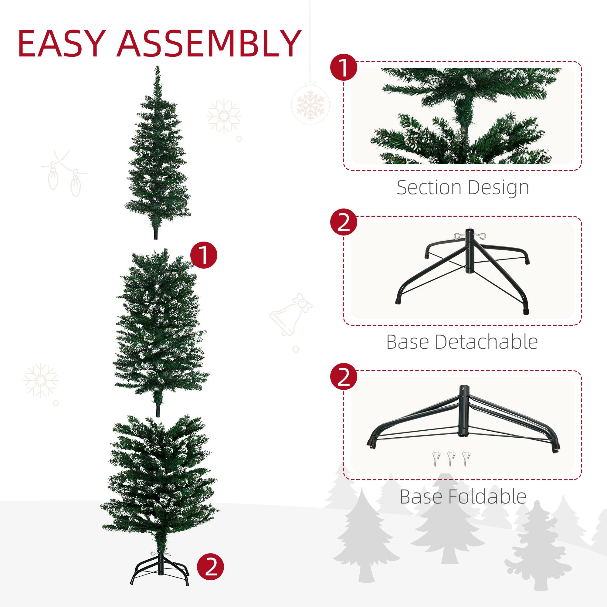 HOMCOM 6FT Artificial Snow Dipped Christmas Tree Xmas Pencil Tree Holiday Home Indoor Decoration with Foldable Black Stand, Green 