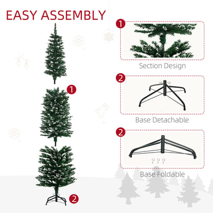 HOMCOM 6FT Artificial Snow Dipped Christmas Tree Xmas Pencil Tree Holiday Home Indoor Decoration with Foldable Black Stand, Green 