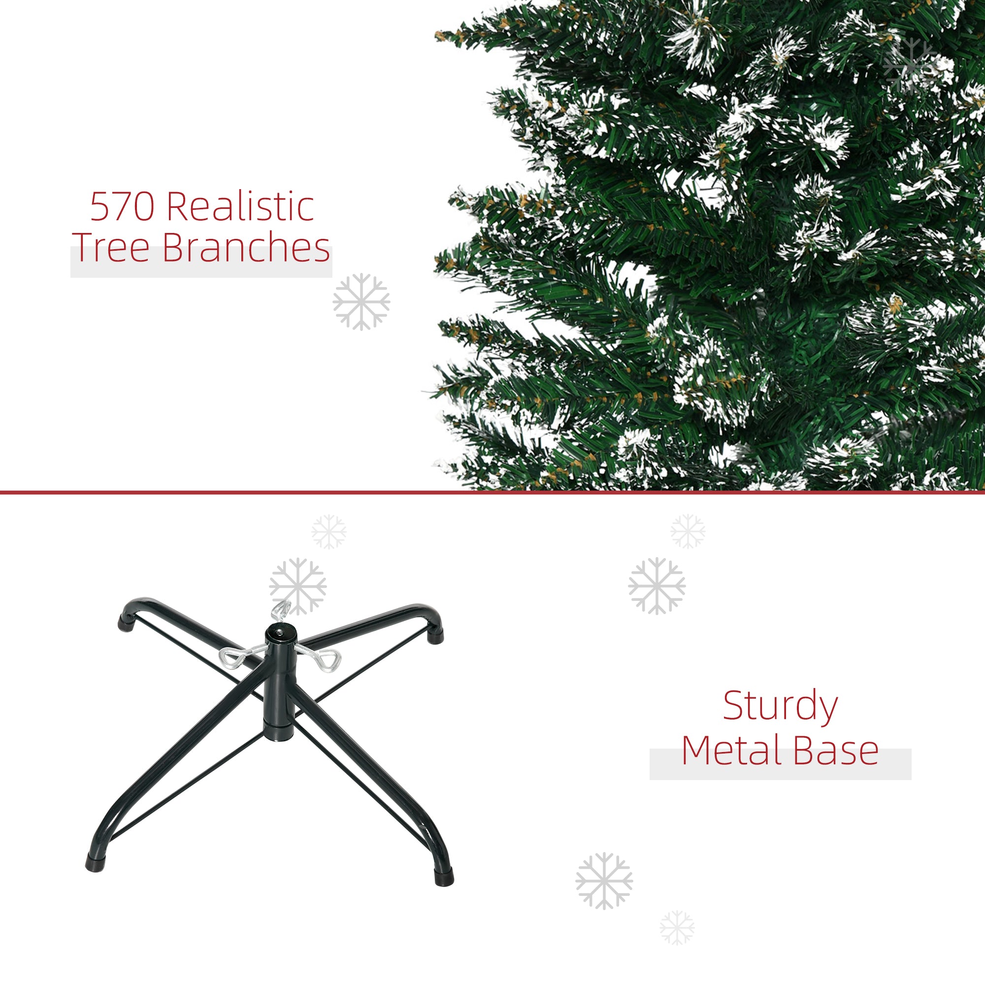 HOMCOM 6FT Artificial Snow Dipped Christmas Tree Xmas Pencil Tree Holiday Home Indoor Decoration with Foldable Black Stand, Green 