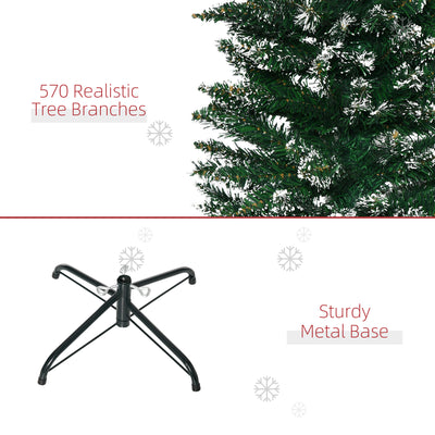 HOMCOM 6FT Artificial Snow Dipped Christmas Tree Xmas Pencil Tree Holiday Home Indoor Decoration with Foldable Black Stand, Green 