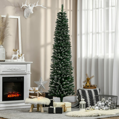 HOMCOM 6FT Artificial Snow Dipped Christmas Tree Xmas Pencil Tree Holiday Home Indoor Decoration with Foldable Black Stand, Green 
