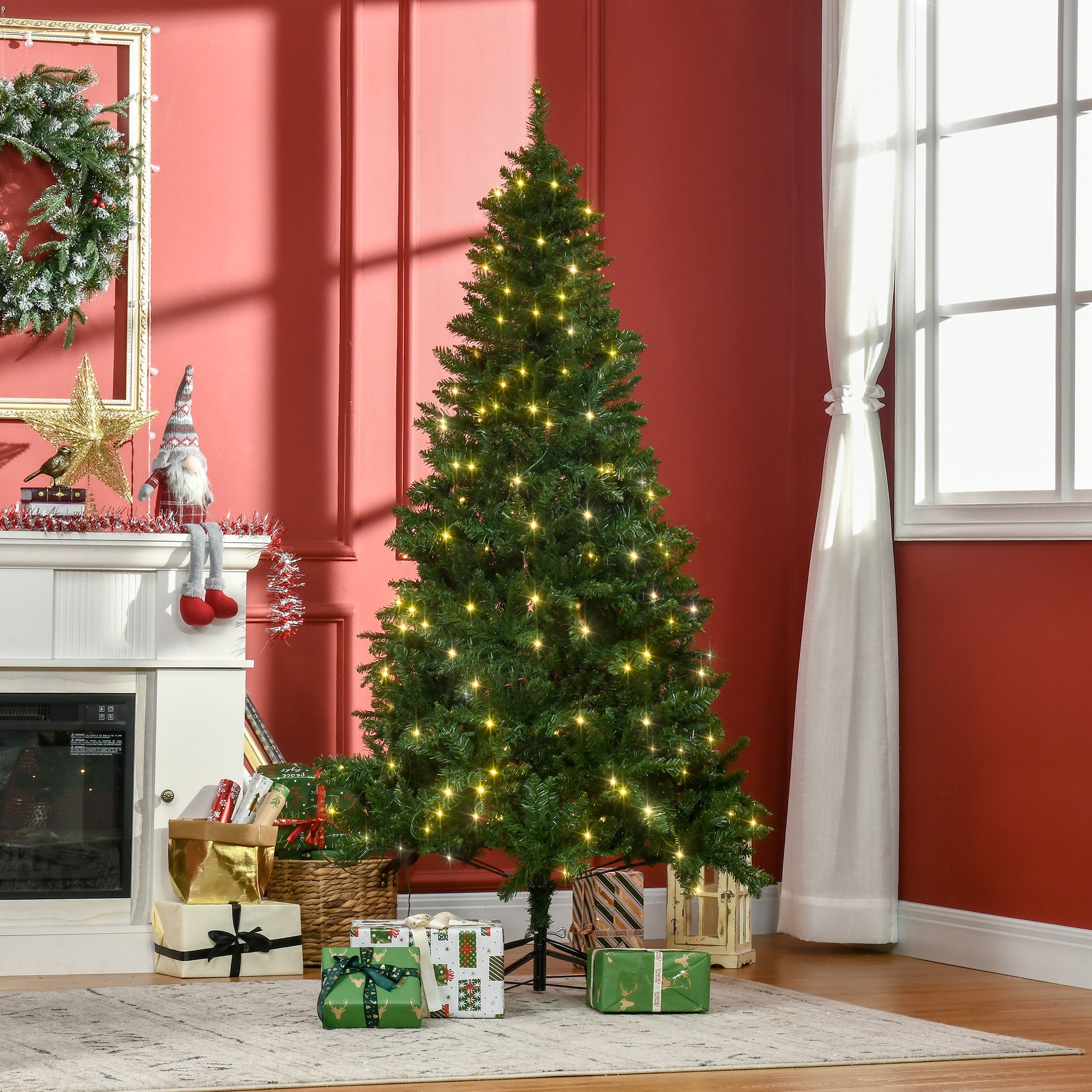HOMCOM 6FT Christmas Tree Warm White LED Light Holiday Home Decoration, Green 