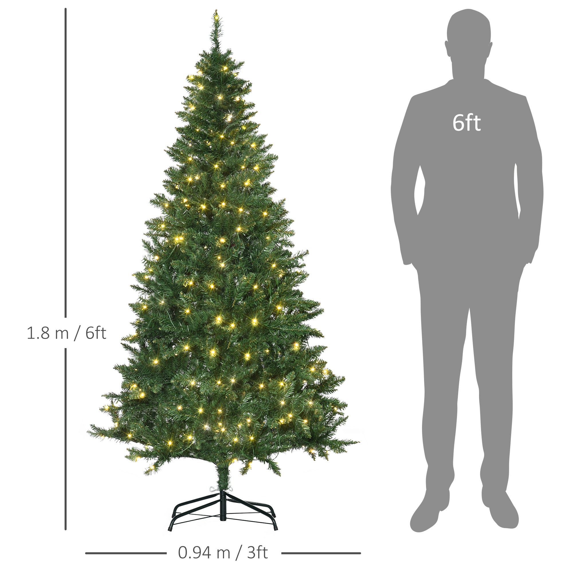 HOMCOM 6FT Christmas Tree Warm White LED Light Holiday Home Decoration, Green 