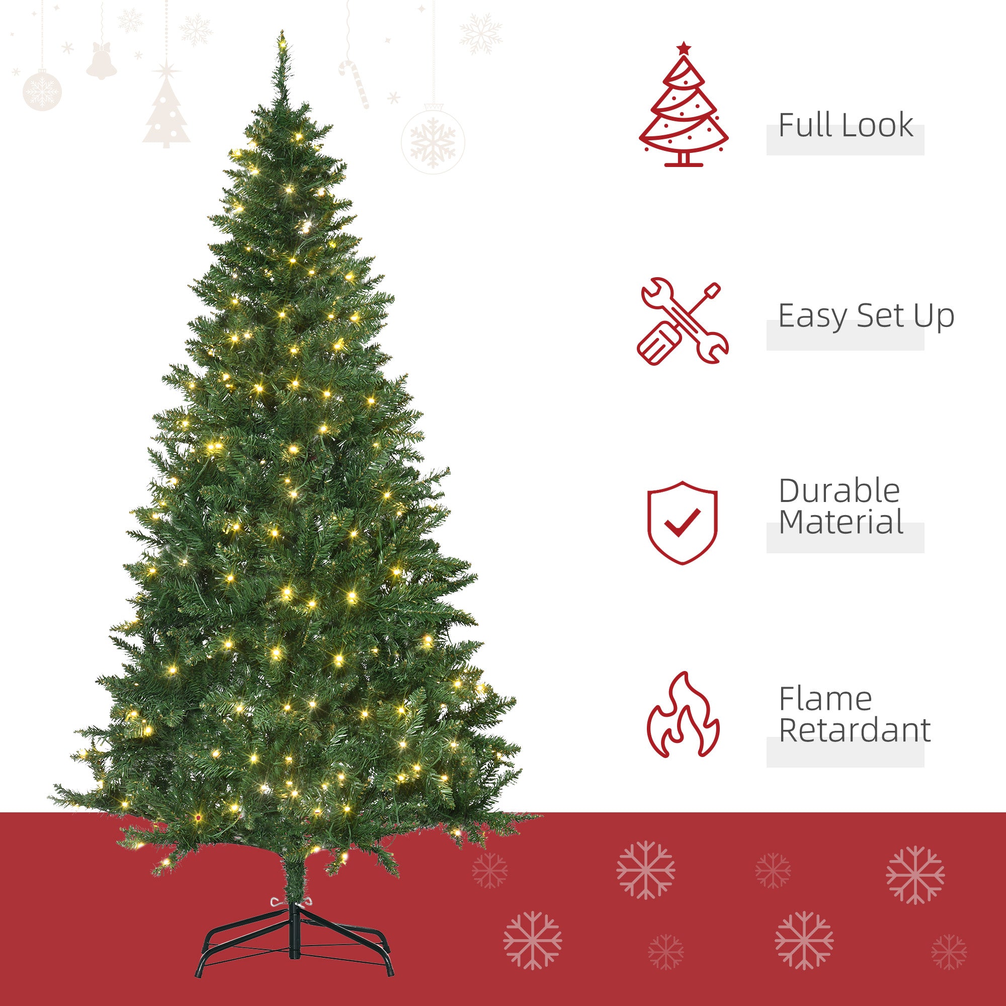 HOMCOM 6FT Christmas Tree Warm White LED Light Holiday Home Decoration, Green 