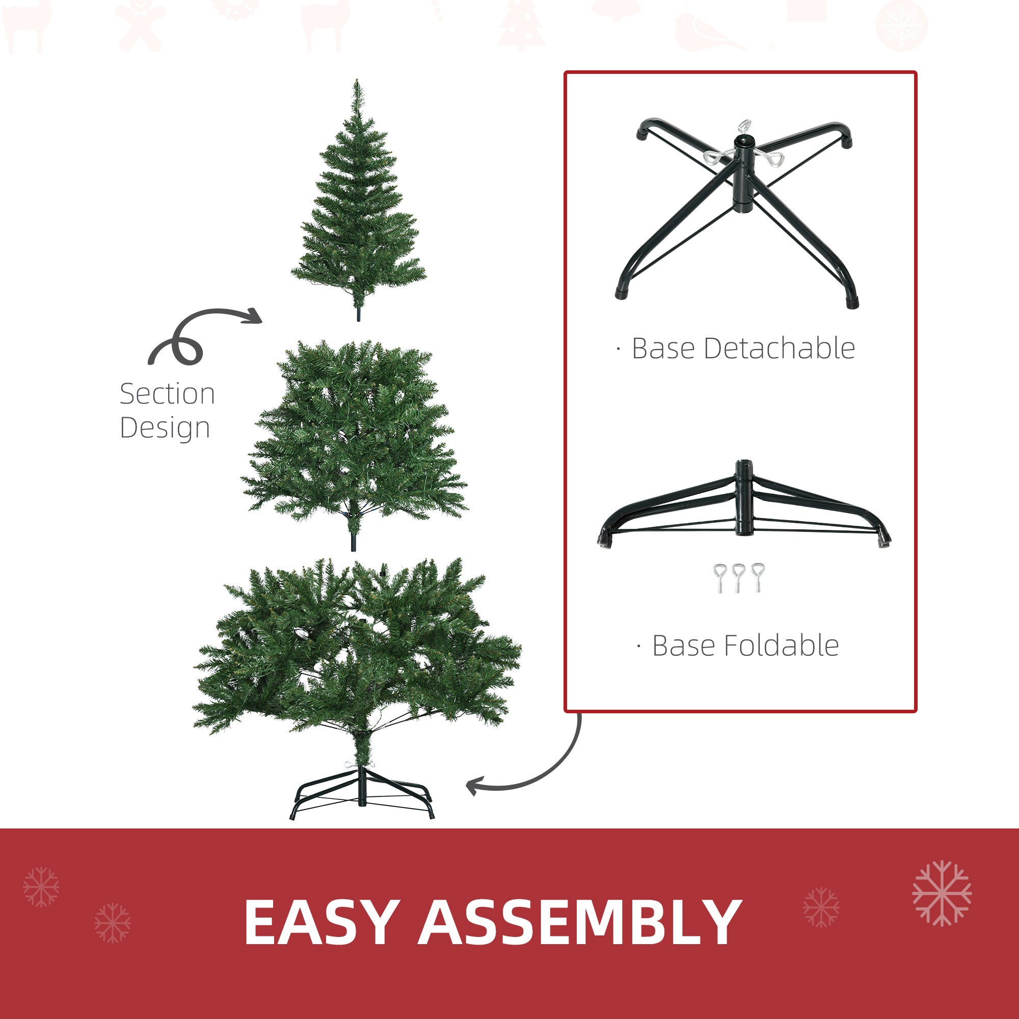 HOMCOM 6FT Christmas Tree Warm White LED Light Holiday Home Decoration, Green 