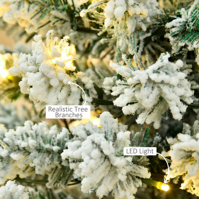 HOMCOM 6FT Prelit Artificial Snow Flocked Christmas Tree with Warm White LED Light, Holiday Home Xmas Decoration, Green White 