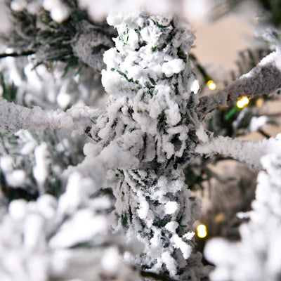 HOMCOM 6FT Prelit Artificial Snow Flocked Christmas Tree with Warm White LED Light, Holiday Home Xmas Decoration, Green White 