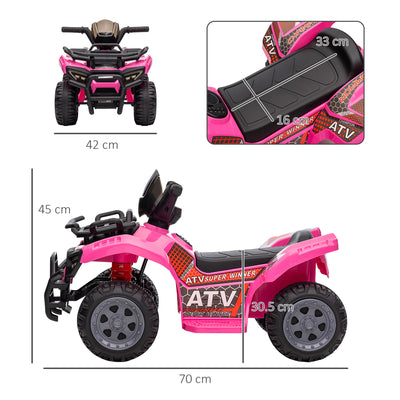 HOMCOM 6V Kids Electric Ride on Car Toddlers Quad Bike All Terrain Vehicle Toy With Music for 18-36 months Pink 