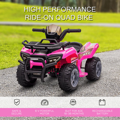 HOMCOM 6V Kids Electric Ride on Car Toddlers Quad Bike All Terrain Vehicle Toy With Music for 18-36 months Pink 