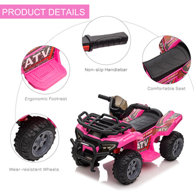 HOMCOM 6V Kids Electric Ride on Car Toddlers Quad Bike All Terrain Vehicle Toy With Music for 18-36 months Pink 