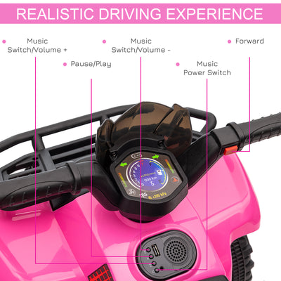 HOMCOM 6V Kids Electric Ride on Car Toddlers Quad Bike All Terrain Vehicle Toy With Music for 18-36 months Pink 