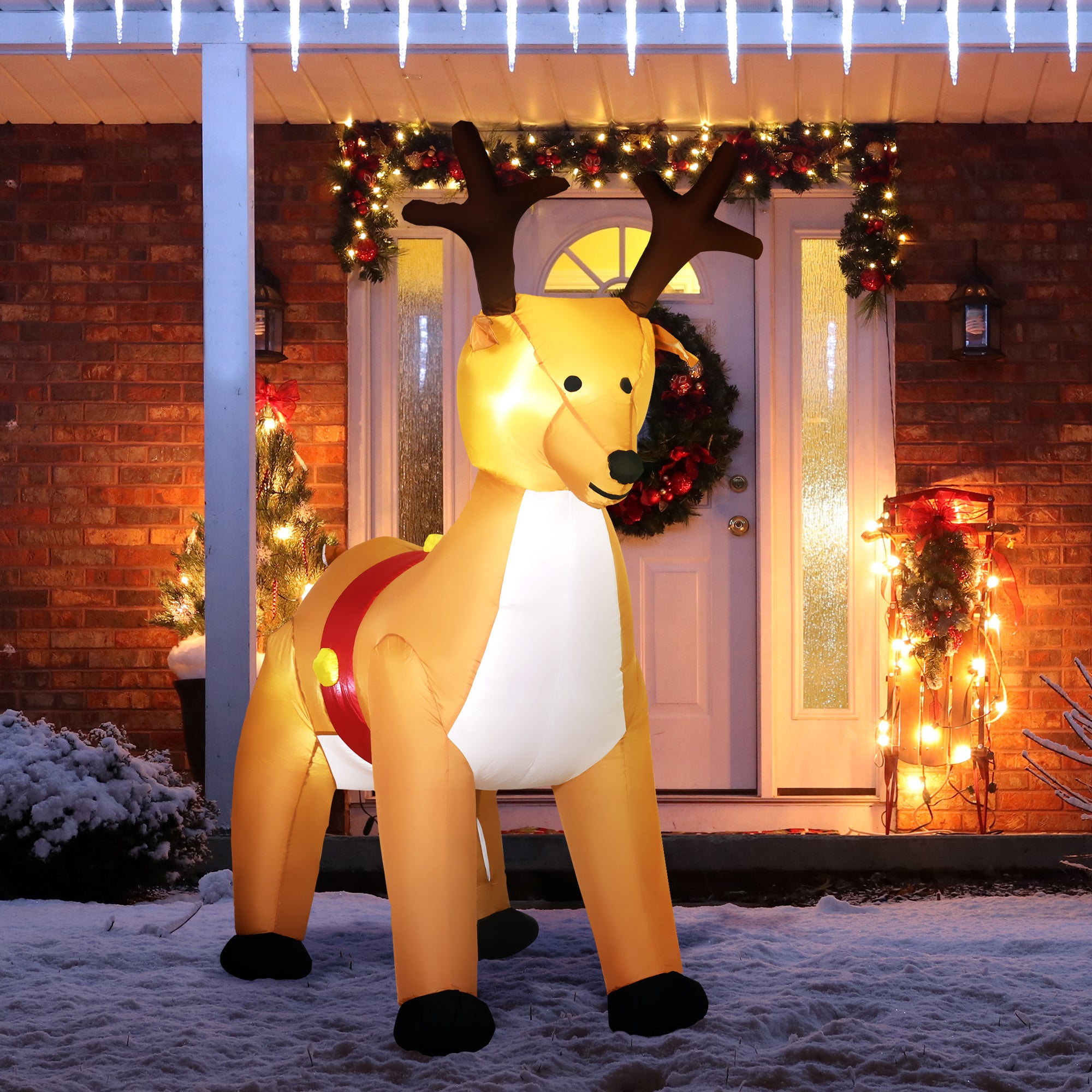 HOMCOM 6ft Christmas Inflatable Reindeer Decoration Xmas Indoor Outdoor Fun w/ Lights Accessories Holiday Blow Up Decor Animal 