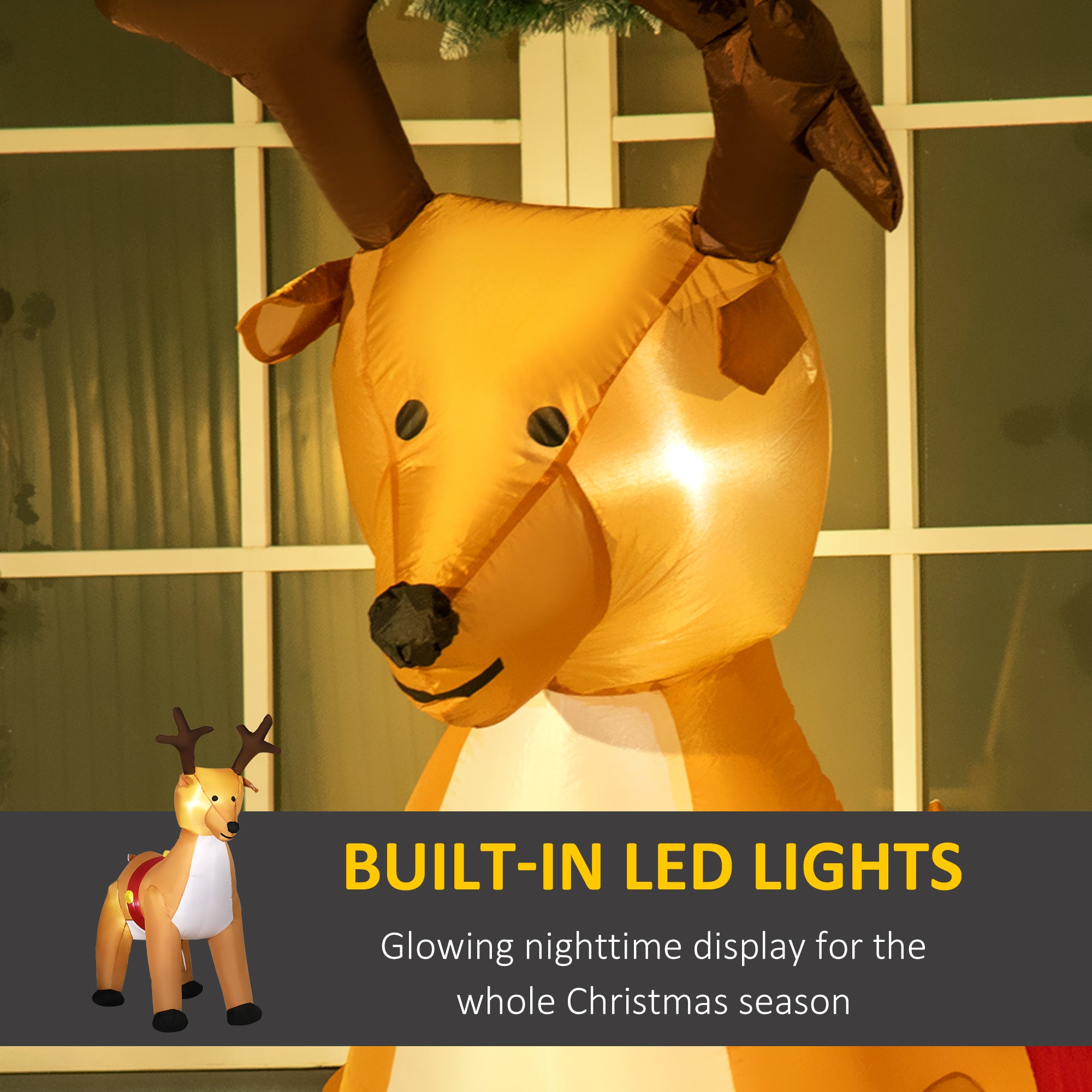 HOMCOM 6ft Christmas Inflatable Reindeer Decoration Xmas Indoor Outdoor Fun w/ Lights Accessories Holiday Blow Up Decor Animal 