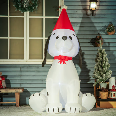HOMCOM 6ft Inflatable Christmas Puppy Dog Wearing Santa Hat Lighted Outdoor Decoration Blow Up Decor for Holiday Indoor 