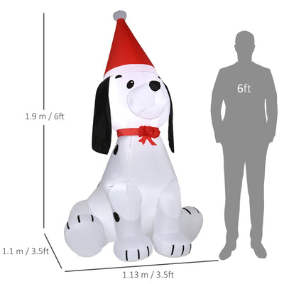 HOMCOM 6ft Inflatable Christmas Puppy Dog Wearing Santa Hat Lighted Outdoor Decoration Blow Up Decor for Holiday Indoor 