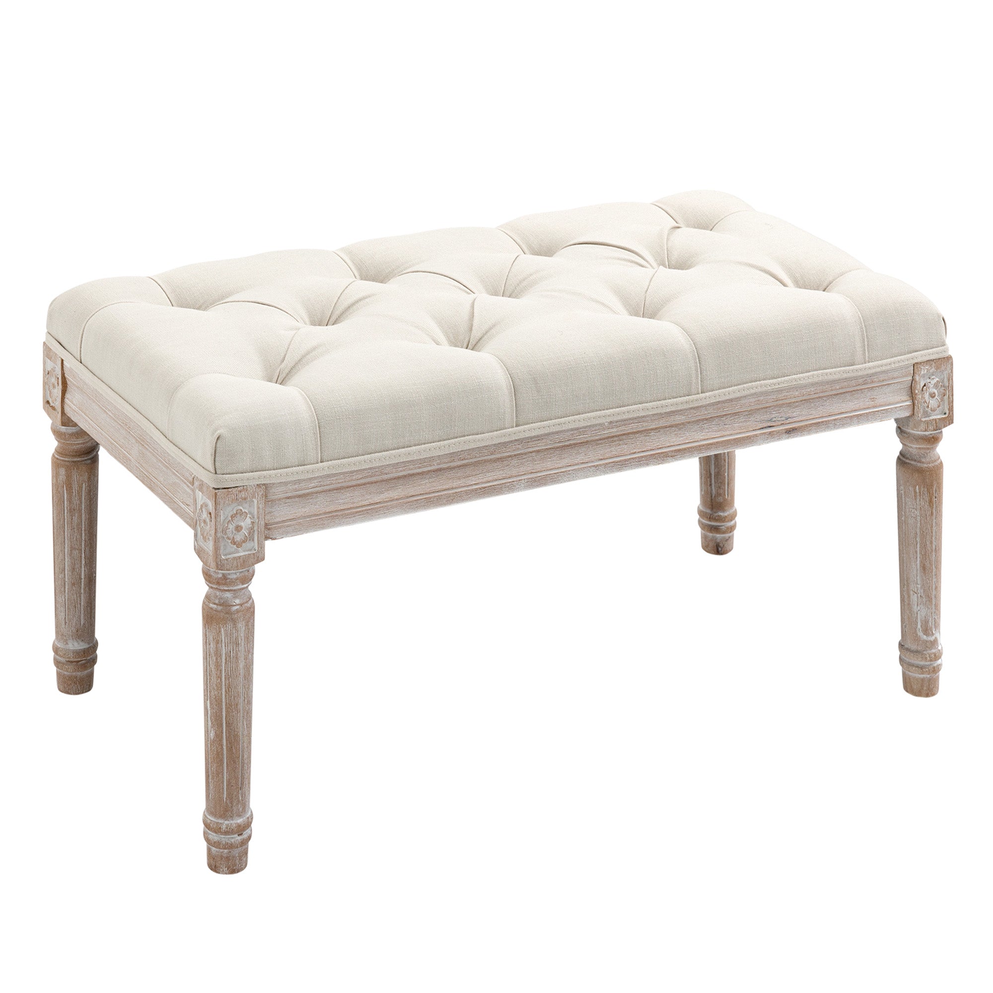 HOMCOM 80cm End of Bed Bench, Window Seat, Tufted Bench for Bedroom, Hallway, Living Room, Cream White 