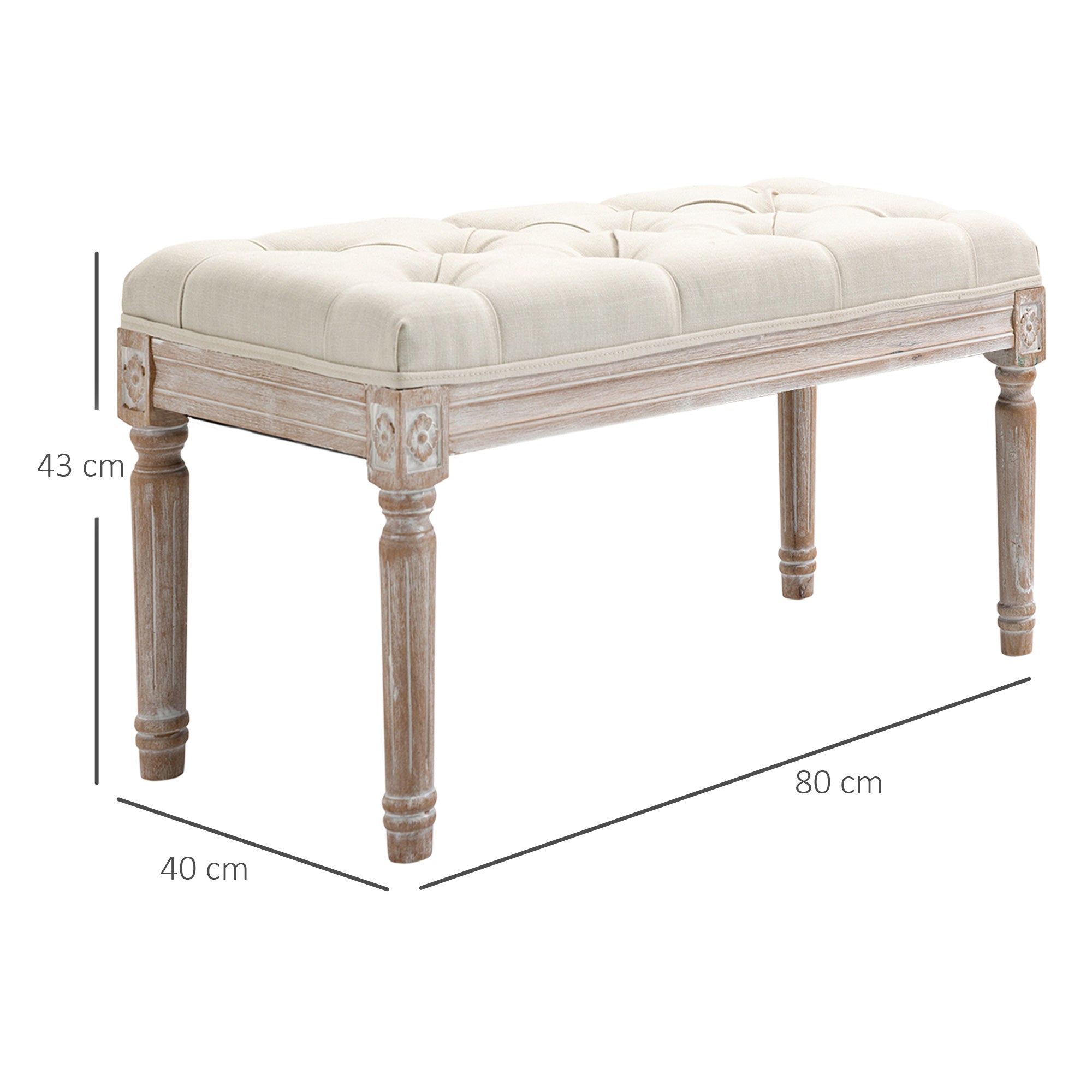 HOMCOM 80cm End of Bed Bench, Window Seat, Tufted Bench for Bedroom, Hallway, Living Room, Cream White 