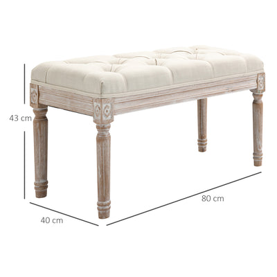 HOMCOM 80cm End of Bed Bench, Window Seat, Tufted Bench for Bedroom, Hallway, Living Room, Cream White 