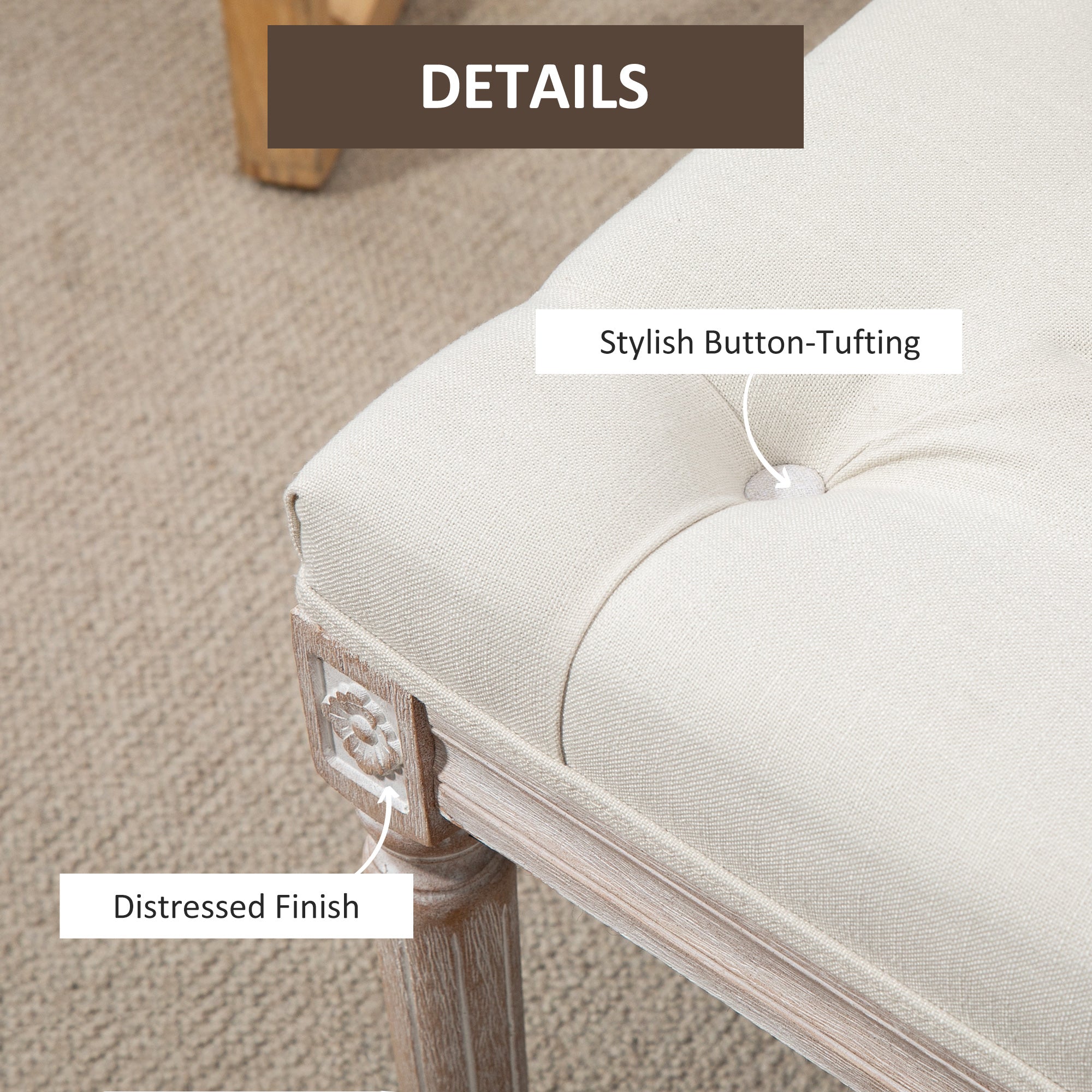 HOMCOM 80cm End of Bed Bench, Window Seat, Tufted Bench for Bedroom, Hallway, Living Room, Cream White 