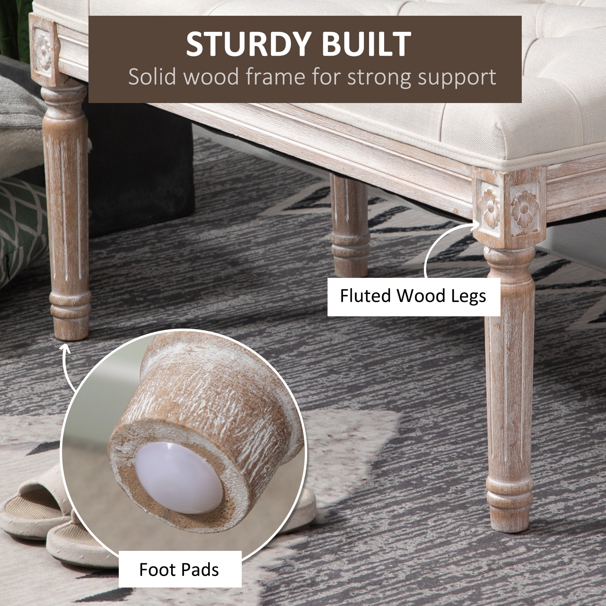 HOMCOM 80cm End of Bed Bench, Window Seat, Tufted Bench for Bedroom, Hallway, Living Room, Cream White 