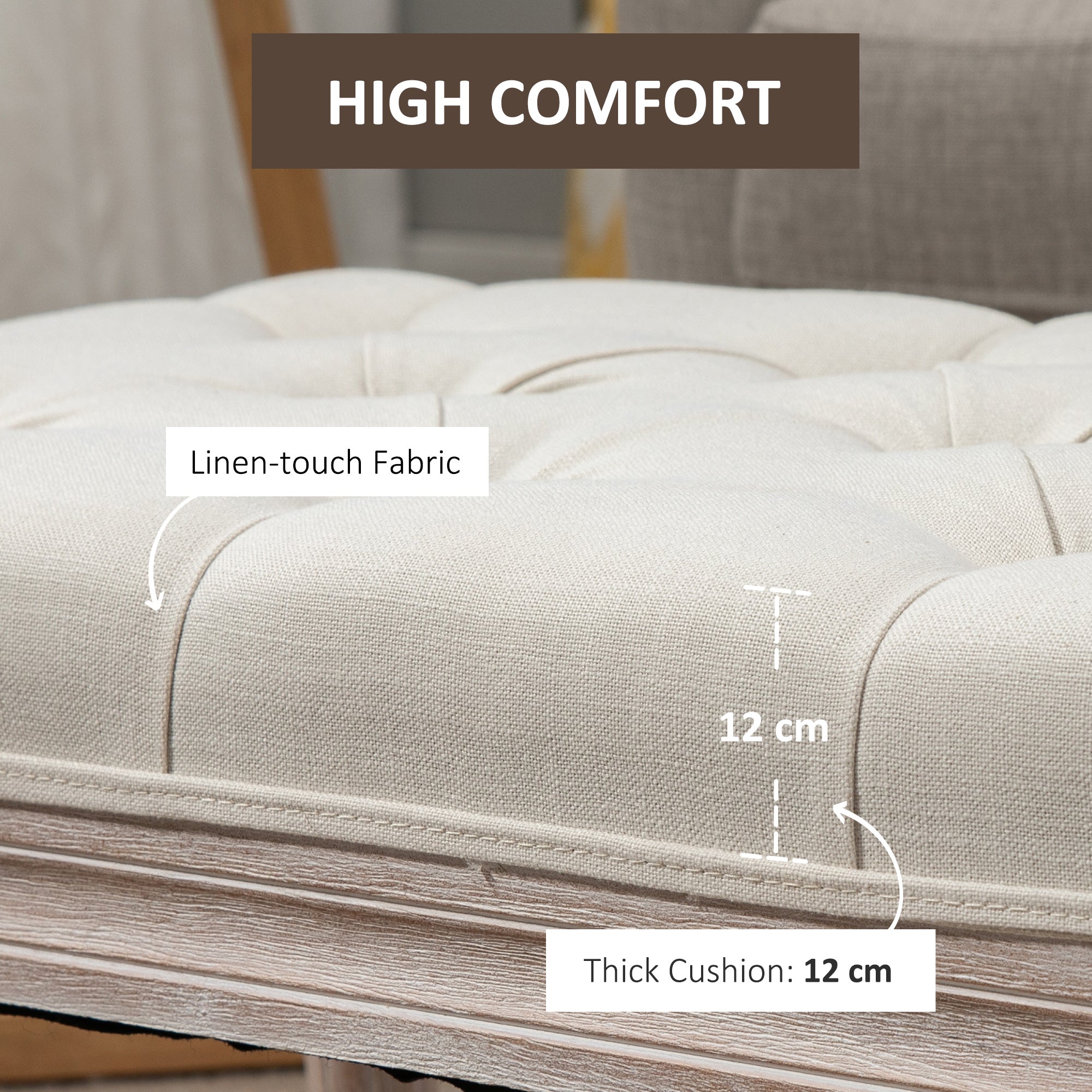 HOMCOM 80cm End of Bed Bench, Window Seat, Tufted Bench for Bedroom, Hallway, Living Room, Cream White 