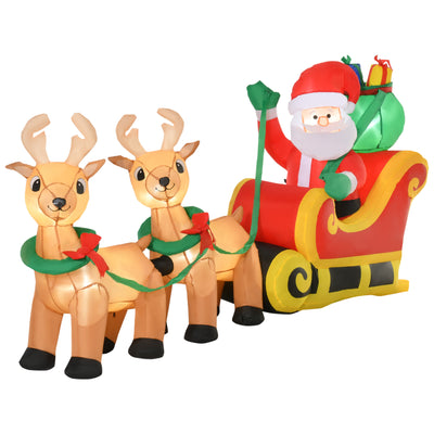 HOMCOM 8ft Christmas Inflatable Santa Claus on Sleigh, LED Lighted for Home Indoor Outdoor Garden Lawn Decoration Party Prop 