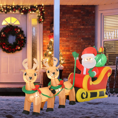 HOMCOM 8ft Christmas Inflatable Santa Claus on Sleigh, LED Lighted for Home Indoor Outdoor Garden Lawn Decoration Party Prop 