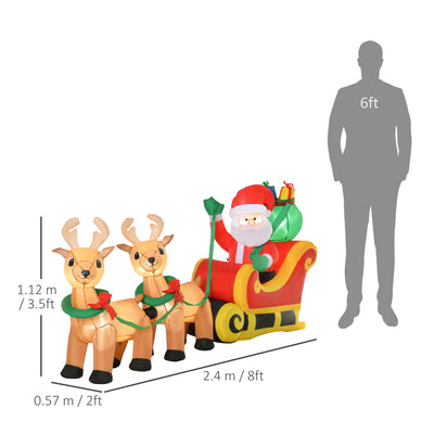 HOMCOM 8ft Christmas Inflatable Santa Claus on Sleigh, LED Lighted for Home Indoor Outdoor Garden Lawn Decoration Party Prop 