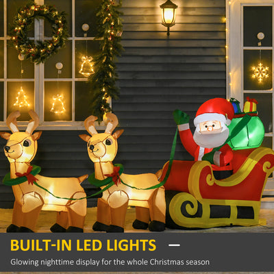 HOMCOM 8ft Christmas Inflatable Santa Claus on Sleigh, LED Lighted for Home Indoor Outdoor Garden Lawn Decoration Party Prop 