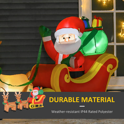 HOMCOM 8ft Christmas Inflatable Santa Claus on Sleigh, LED Lighted for Home Indoor Outdoor Garden Lawn Decoration Party Prop 