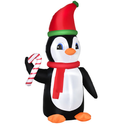HOMCOM 8ft Inflatable Christmas Penguin Holding Candy Cane Blow Up Outdoor Decoration with LED Lights for Holiday 