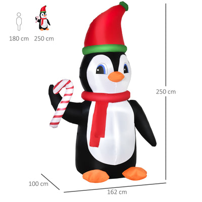 HOMCOM 8ft Inflatable Christmas Penguin Holding Candy Cane Blow Up Outdoor Decoration with LED Lights for Holiday 