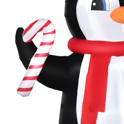 HOMCOM 8ft Inflatable Christmas Penguin Holding Candy Cane Blow Up Outdoor Decoration with LED Lights for Holiday 