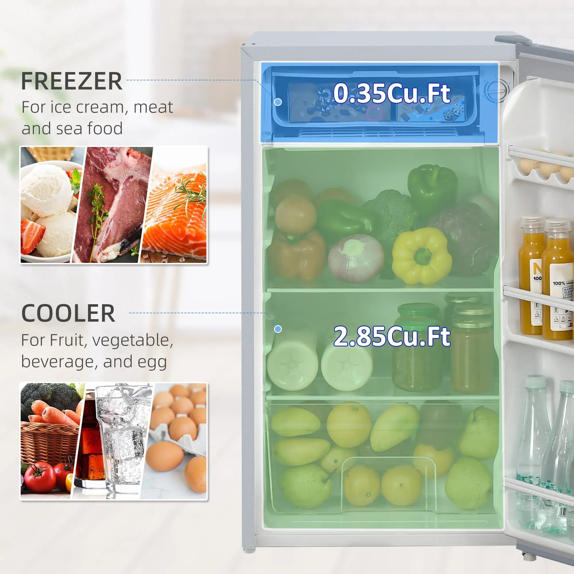 HOMCOM 91 Litre Freestanding Under Counter Fridge Freezer, Small Fridge with Chiller Box, Adjustable Thermostat, 47.5cm Wide, Grey 