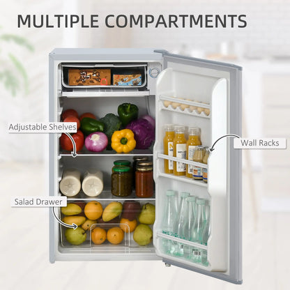 HOMCOM 91 Litre Freestanding Under Counter Fridge Freezer, Small Fridge with Chiller Box, Adjustable Thermostat, 47.5cm Wide, Grey 